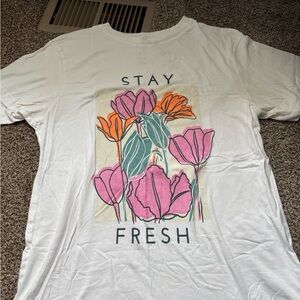 White Graphic Tee with Floral Design